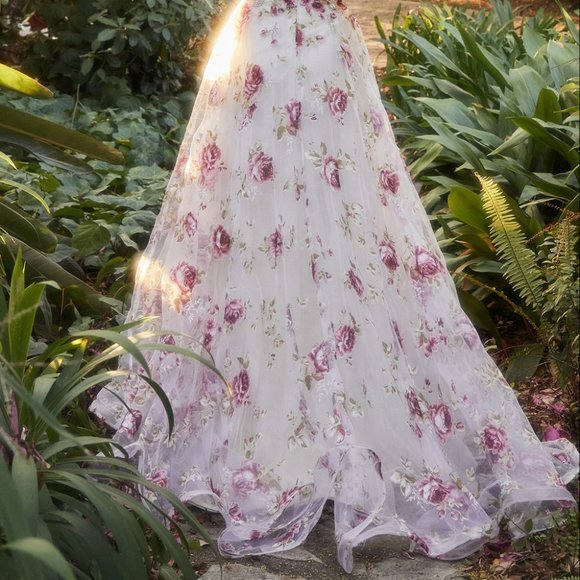 NEW LONG OFF THE SHOULDER STRAPLESS TULLE DRESS WITH REMOVABLE SLEEVES AL A1133 - Picture 9 of 11